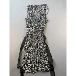 JBS Women Black White Polka Dot Ruffle Wrap Dress Size 2 Sleeveless Chiffon